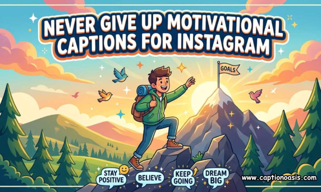 Never Give Up Motivational Captions for Instagram